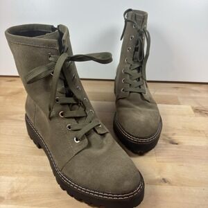 Nordstrom Moonie Water Resistant Leather Suede Green Moss Combat Boots-SZ 8